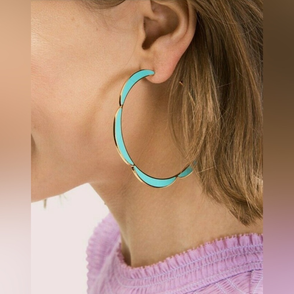 RARE Kate Spade NWT Sliced Scallop Enamel Large Hoop Earrings - Picture 15 of 15
